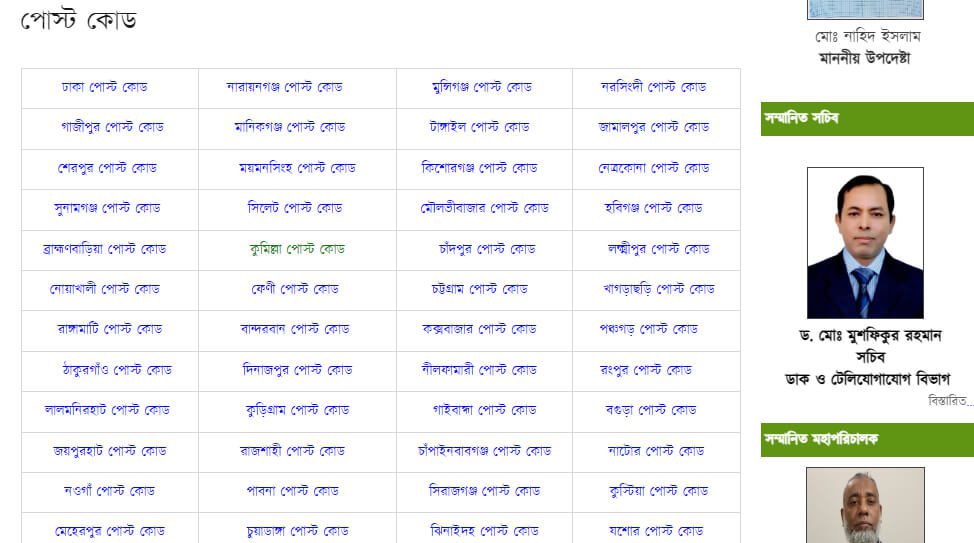 সরকারী ডাক অধিদপ্তর ওয়েবসাইটের মাধ্যমে ডাকঘর পোস্ট কোড যাচাই।